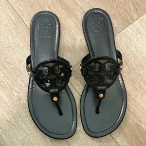 Tory Burch Miller Sandal, Black, Size 8, Veg Leather